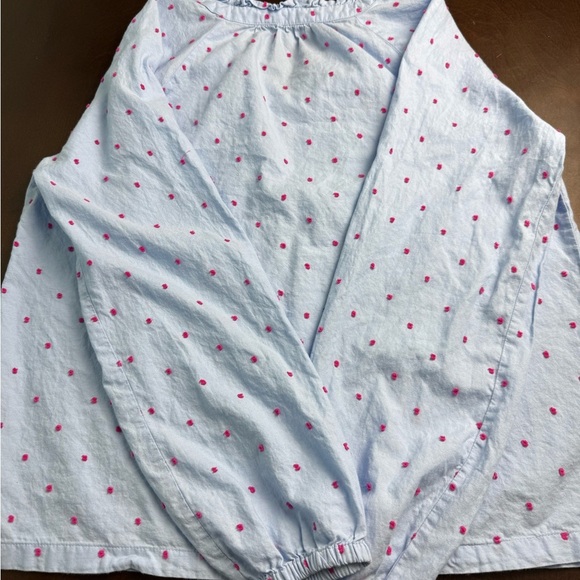 Croft & Barrow Sky Blue Blouse with Pink Polka Dots - Picture 3 of 4